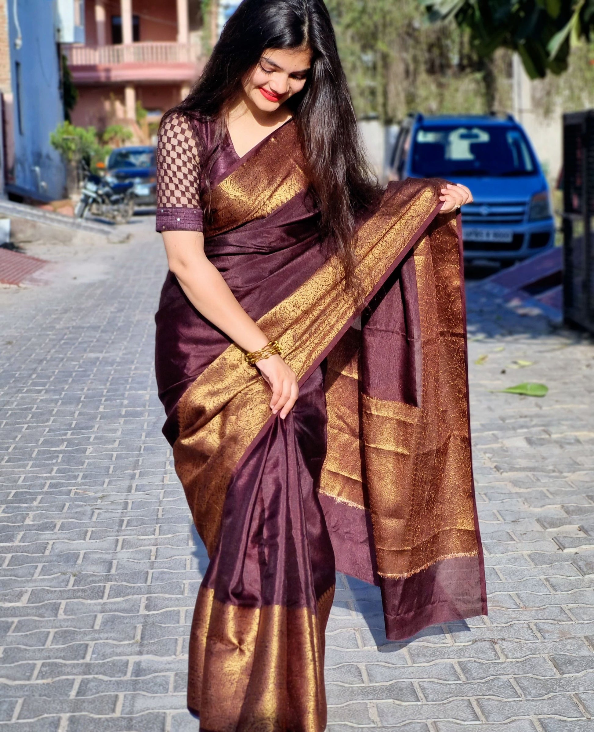 Brown Skirt Border Banaras warm silk - AbirabyBeena