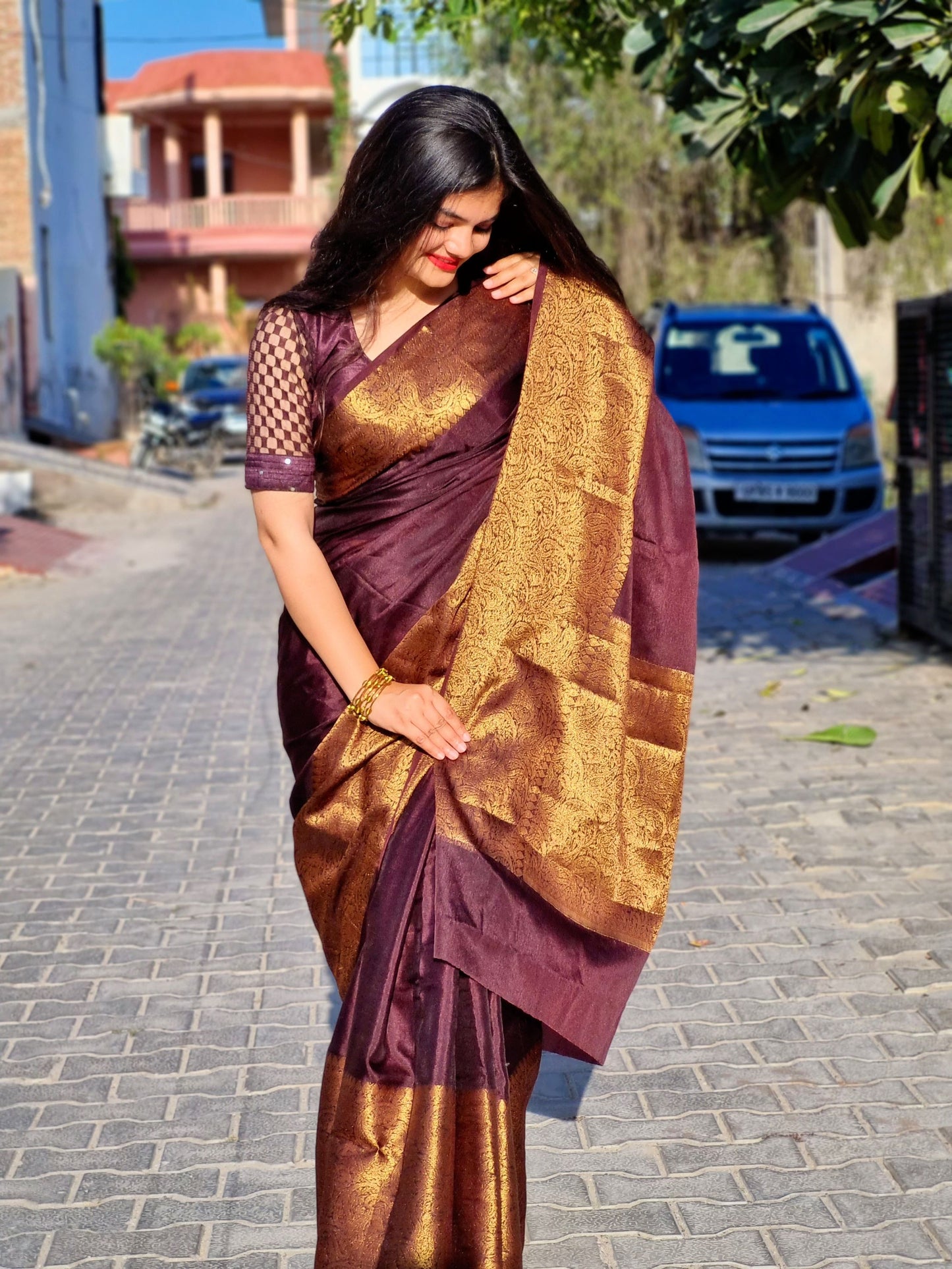 Brown Skirt Border Banaras warm silk - AbirabyBeena