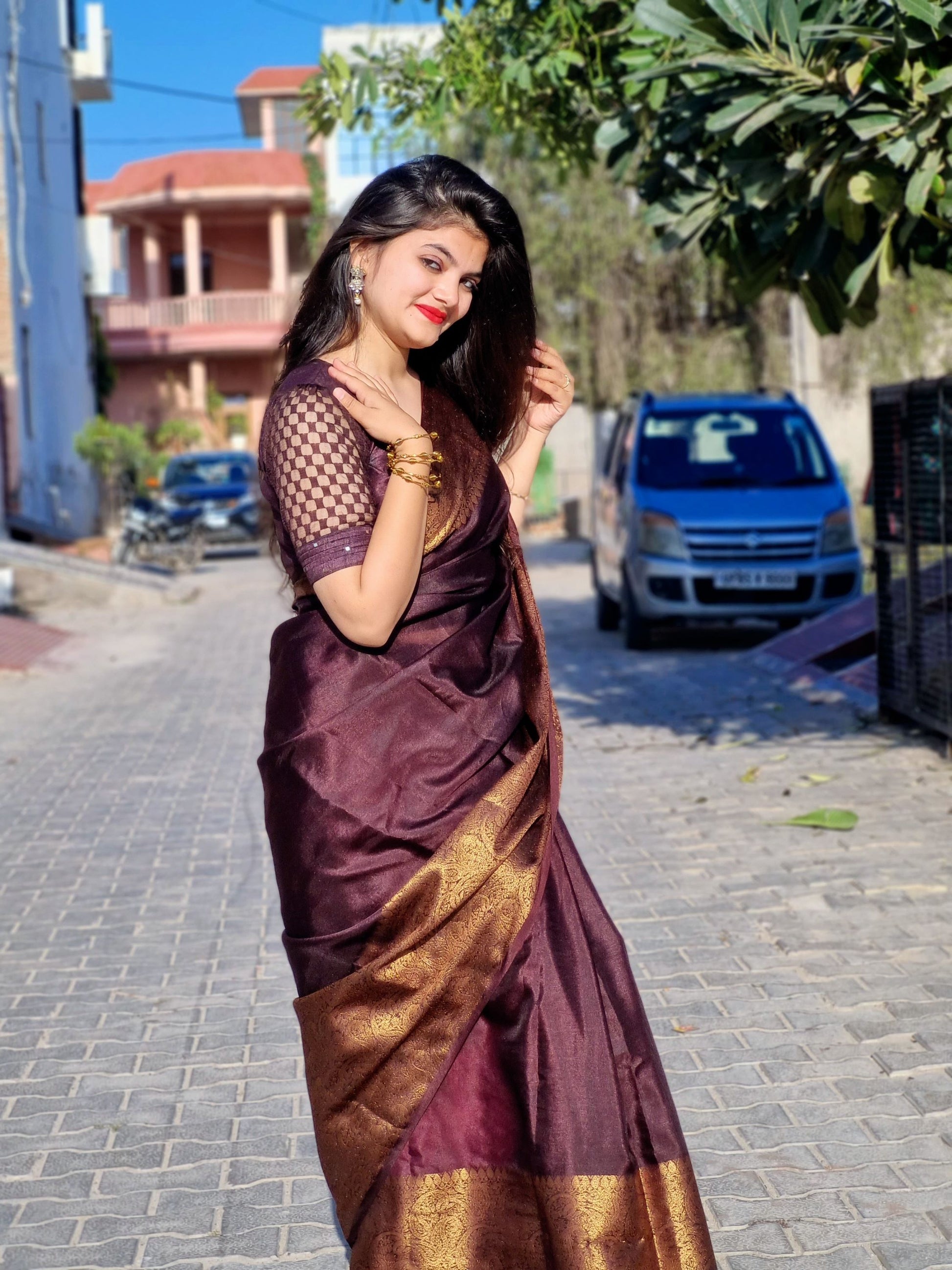 Brown Skirt Border Banaras warm silk - AbirabyBeena