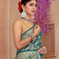Turquoise Banaras Soft Georgette Jaal silk - AbirabyBeena