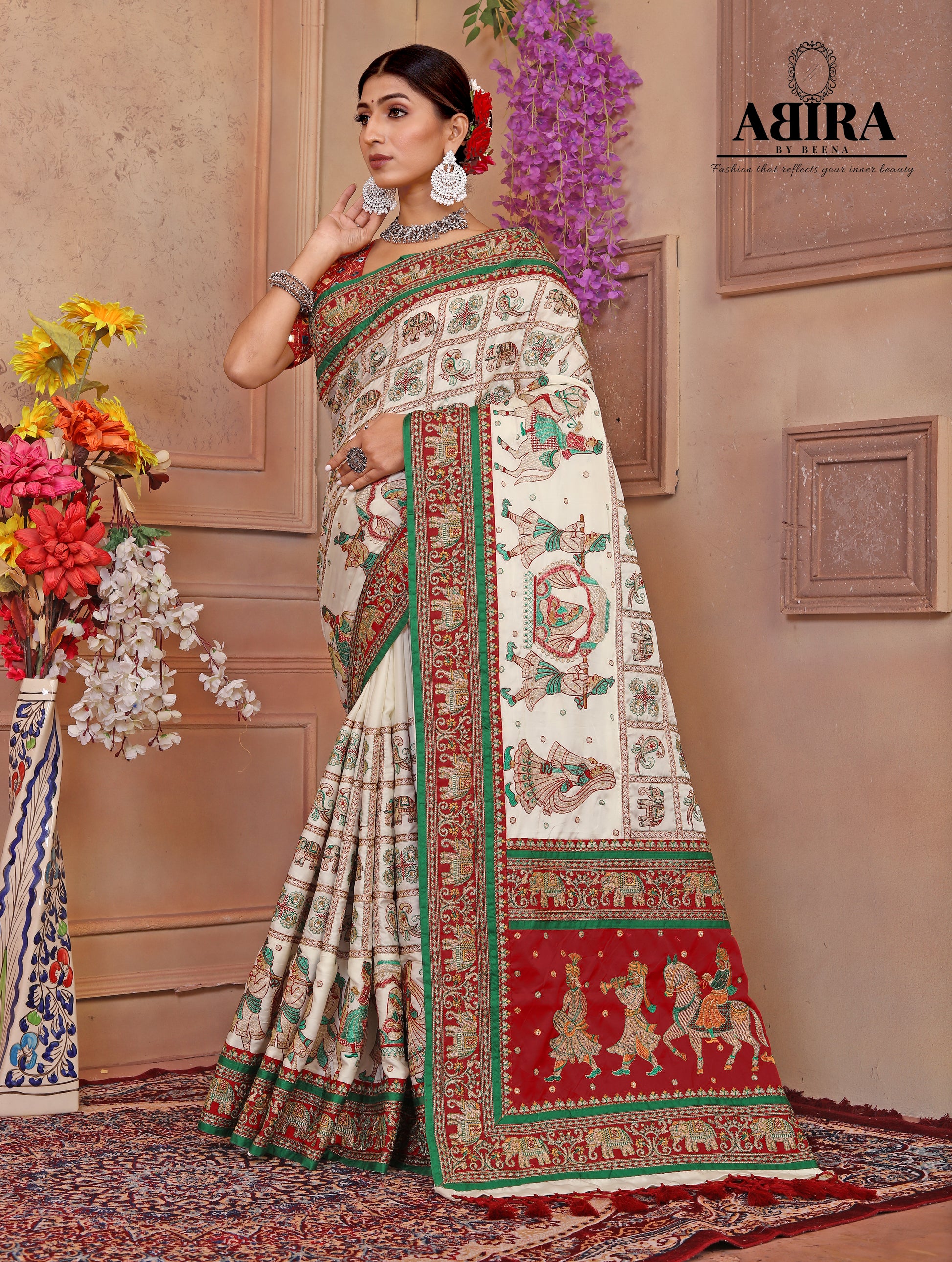 White Embroidered Gaji Silk Gharchola - AbirabyBeena