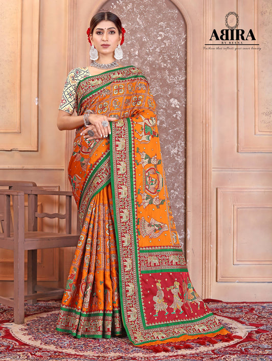Mustered Yellow Embroidered Gaji Silk Gharchola
