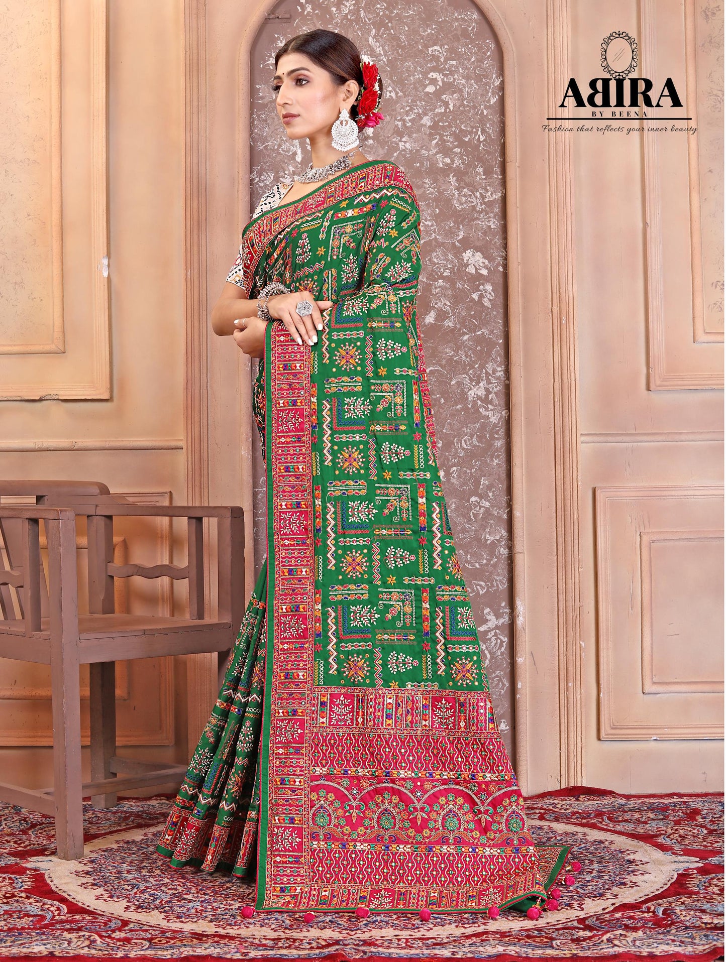 Green Embroidered Gaji Silk - AbirabyBeena