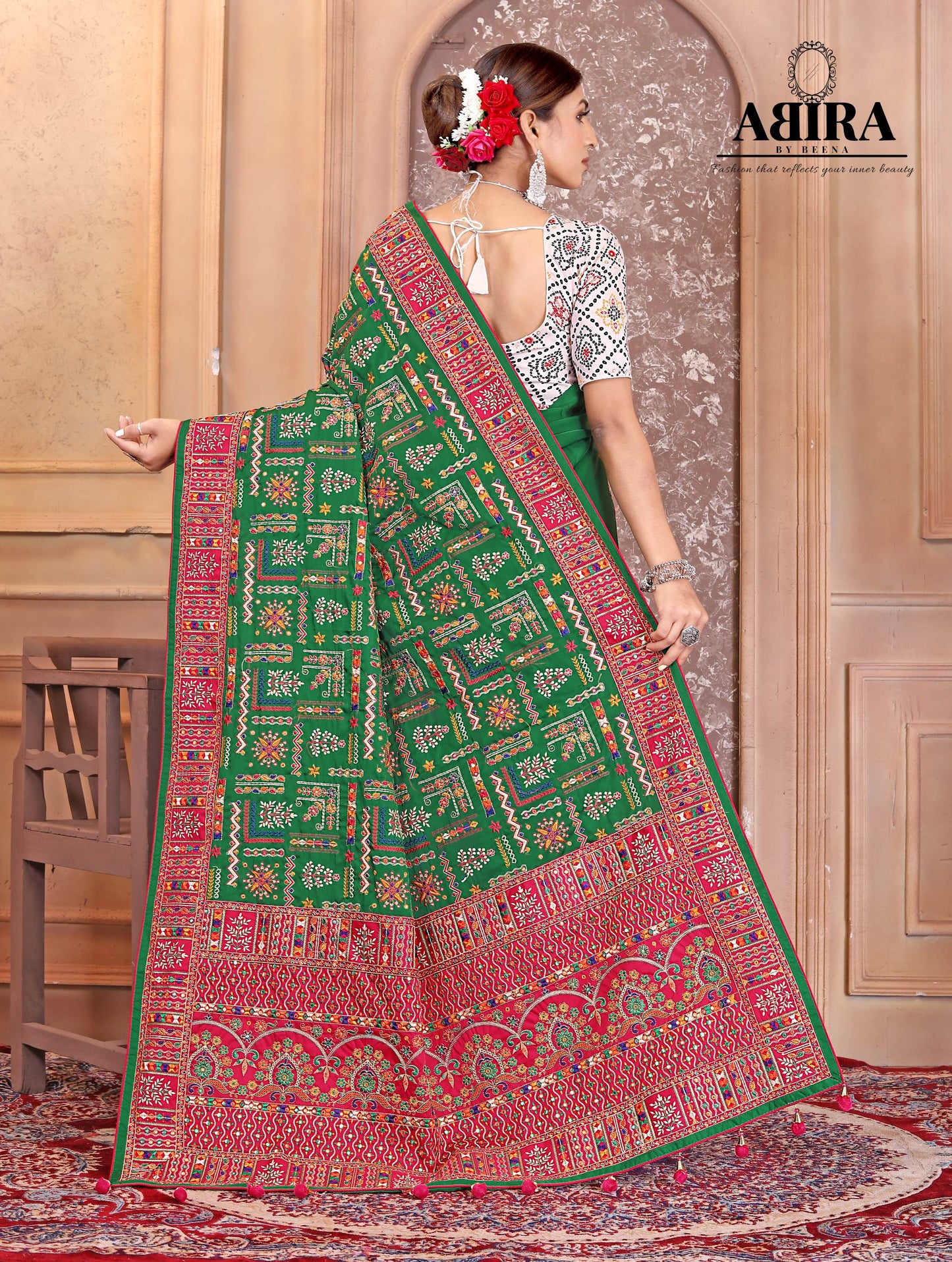 Green Embroidered Gaji Silk - AbirabyBeena