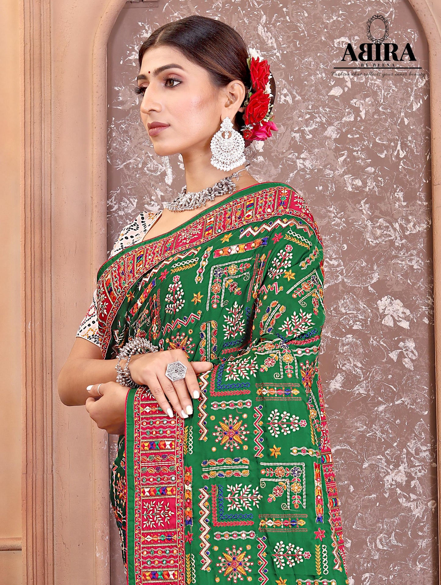 Green Embroidered Gaji Silk - AbirabyBeena