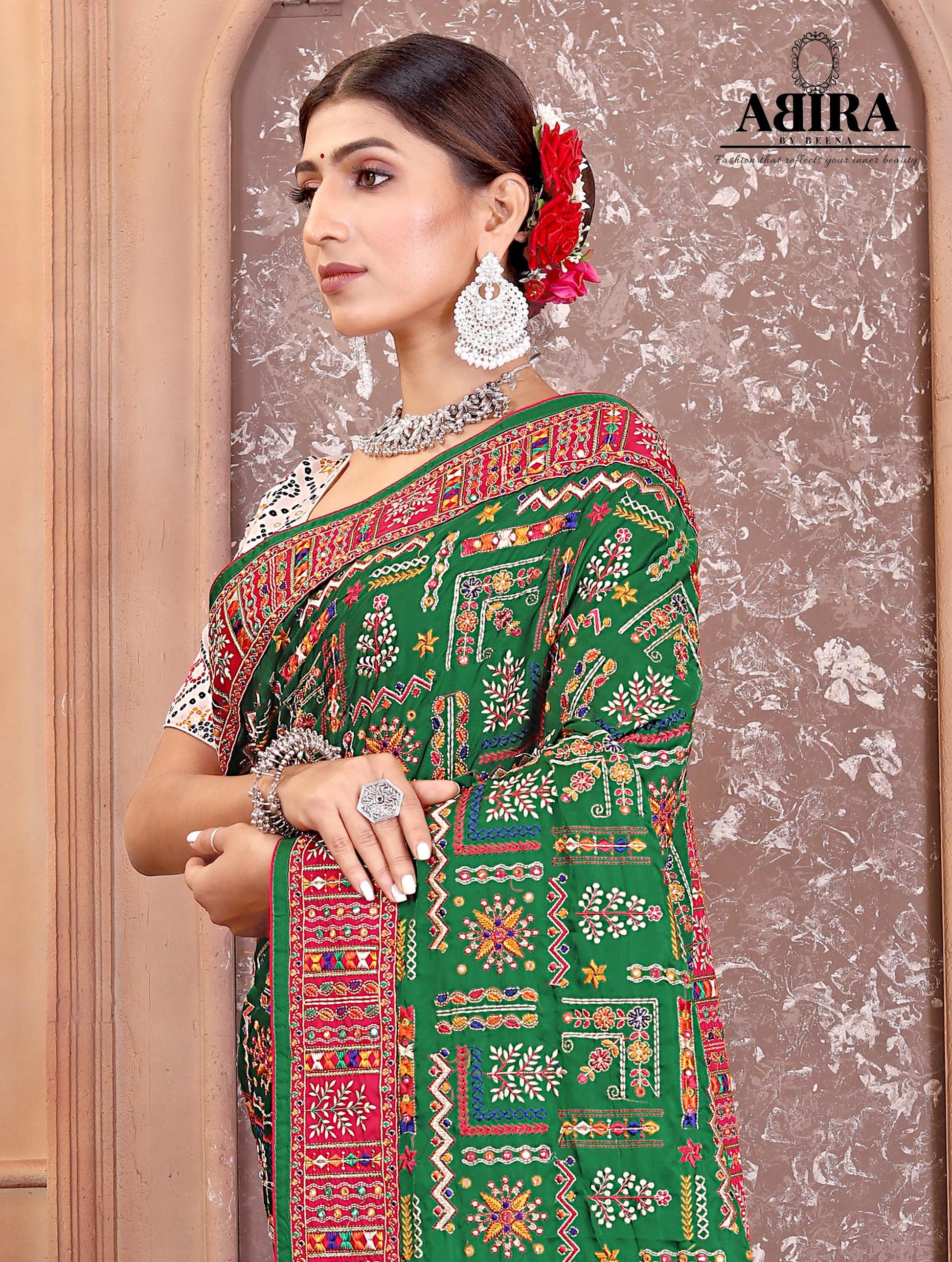 Green Embroidered Gaji Silk - AbirabyBeena