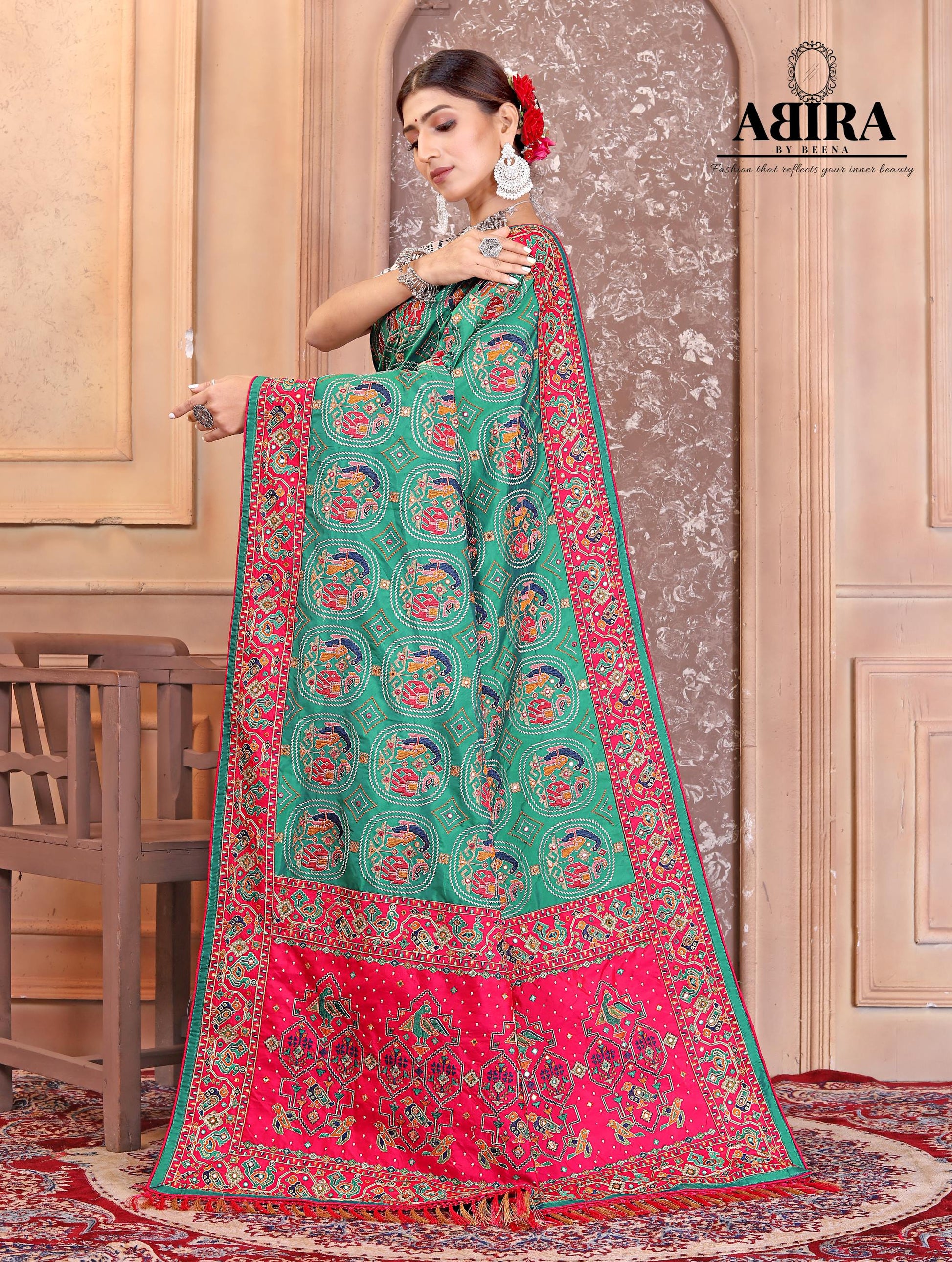 Turquoise Embroidered Gaji Silk - AbirabyBeena