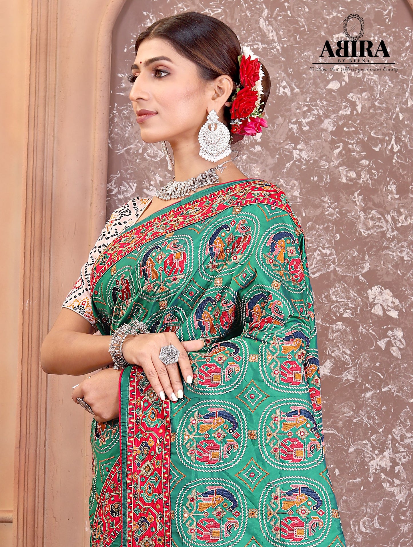 Turquoise Embroidered Gaji Silk - AbirabyBeena