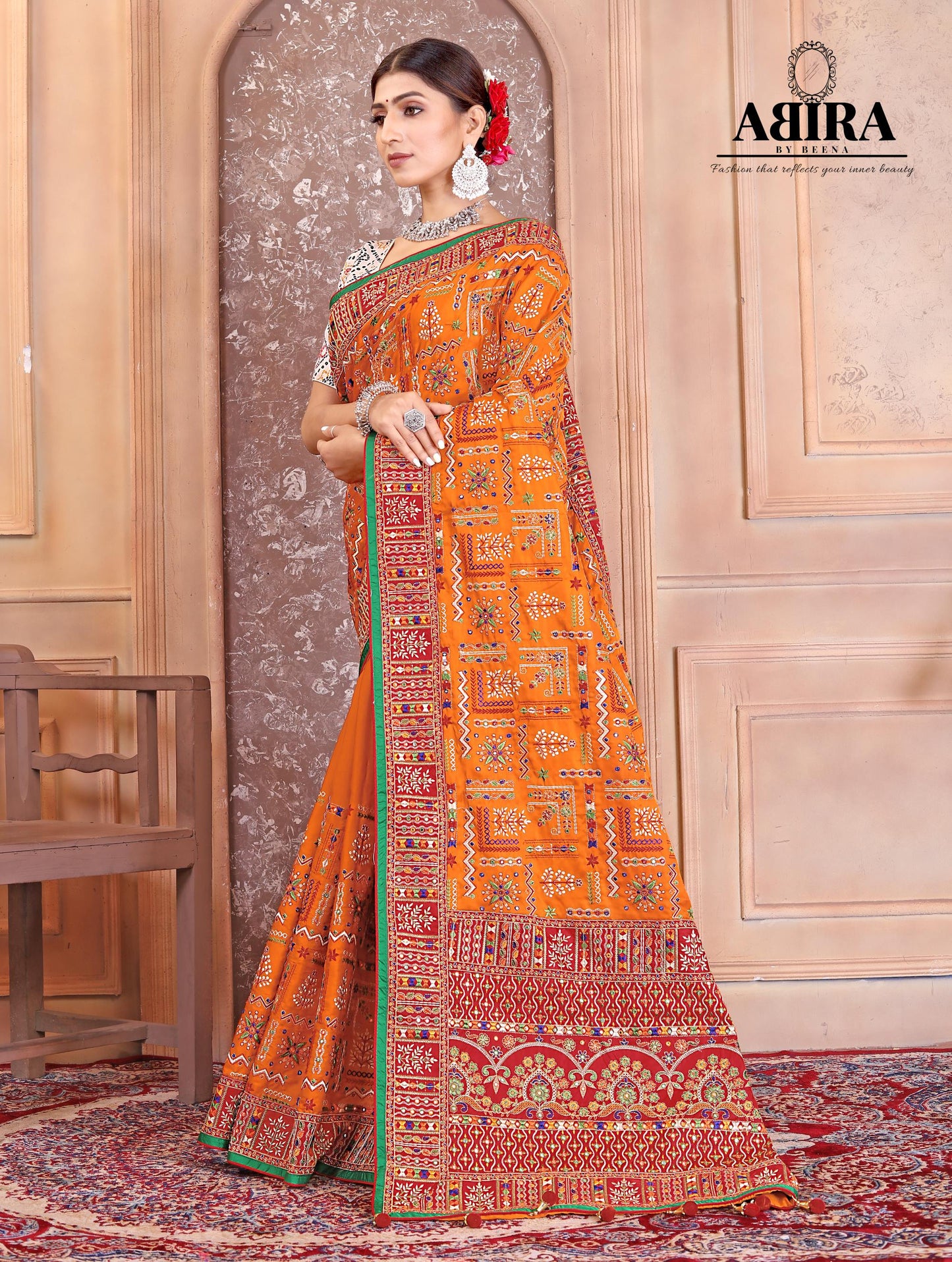 Mustered Yellow Embroidered Gaji Silk - AbirabyBeena