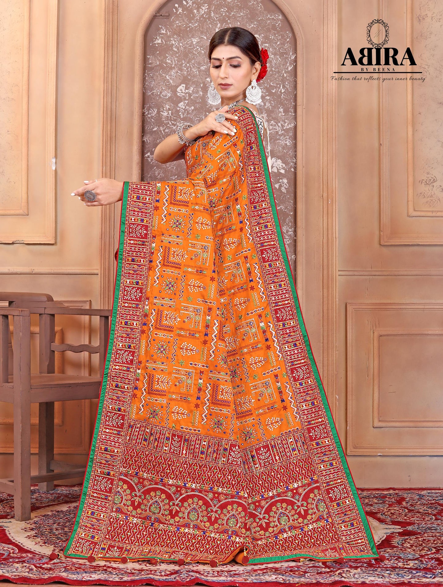 Mustered Yellow Embroidered Gaji Silk - AbirabyBeena