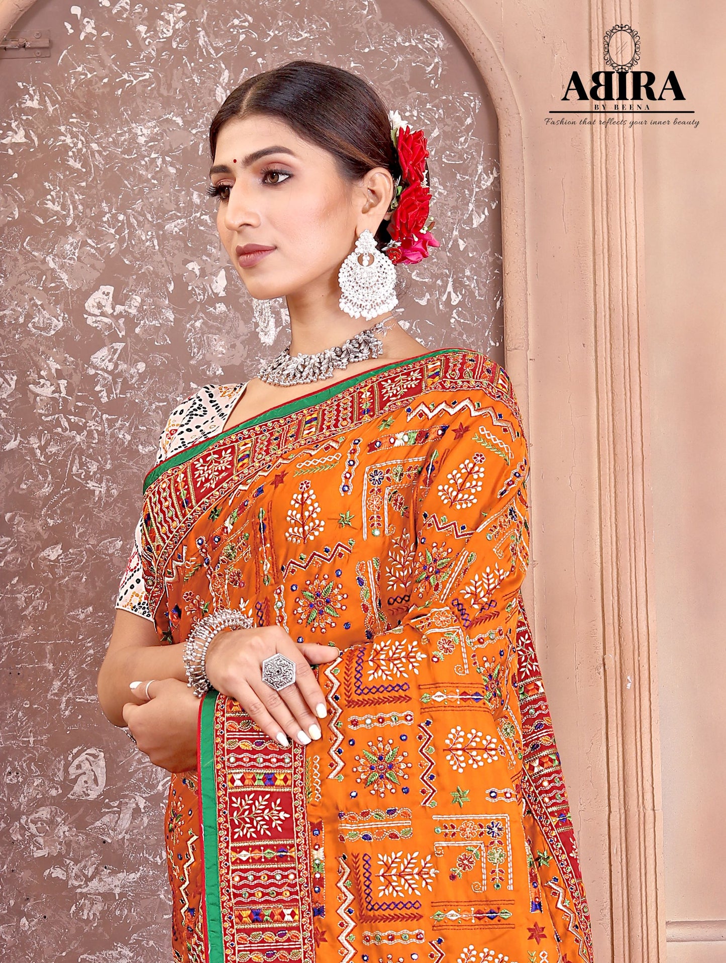 Mustered Yellow Embroidered Gaji Silk - AbirabyBeena