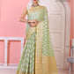 Light Olive Green Kora Organza soft silk - AbirabyBeena