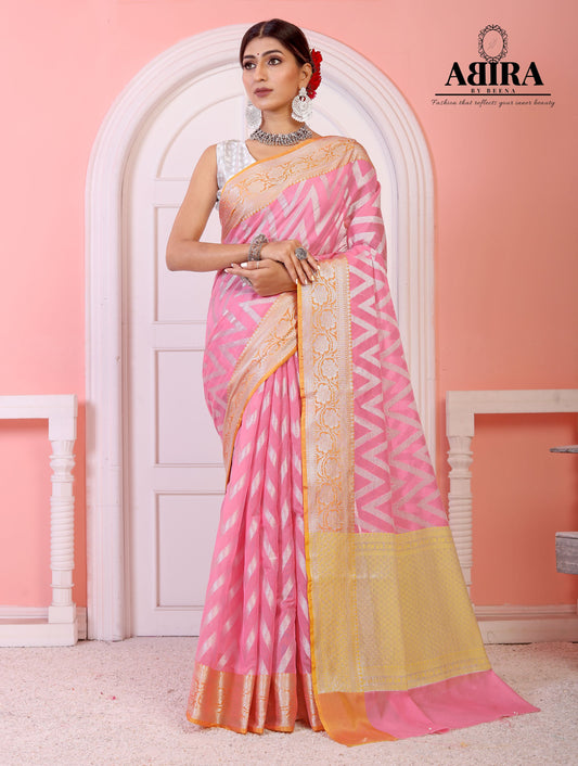 Pink Kora Organza soft silk - AbirabyBeena
