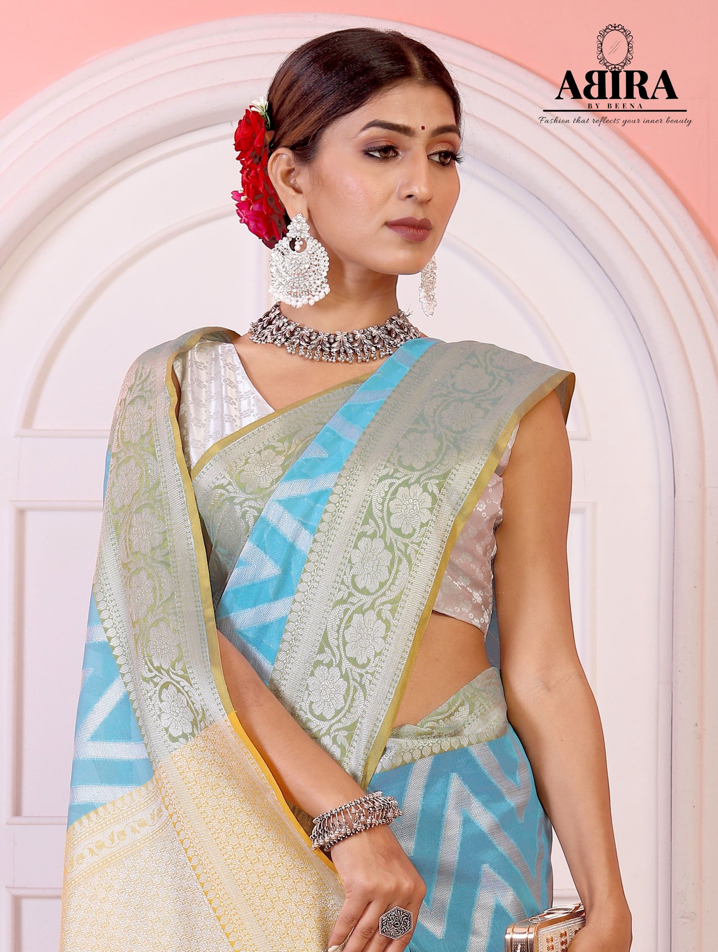 Sky Blue Kora Organza soft silk - AbirabyBeena