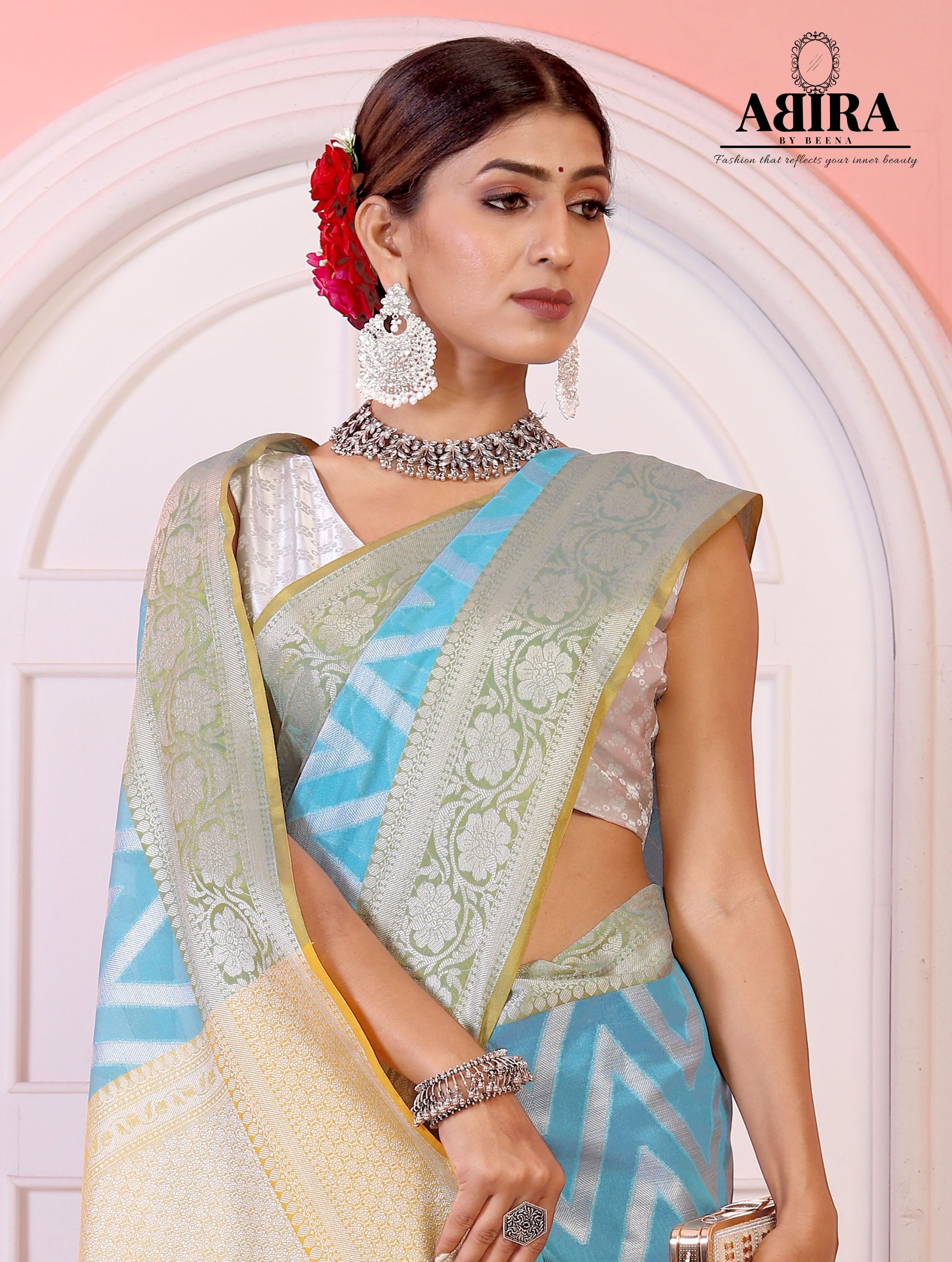 Sky Blue Kora Organza soft silk - AbirabyBeena