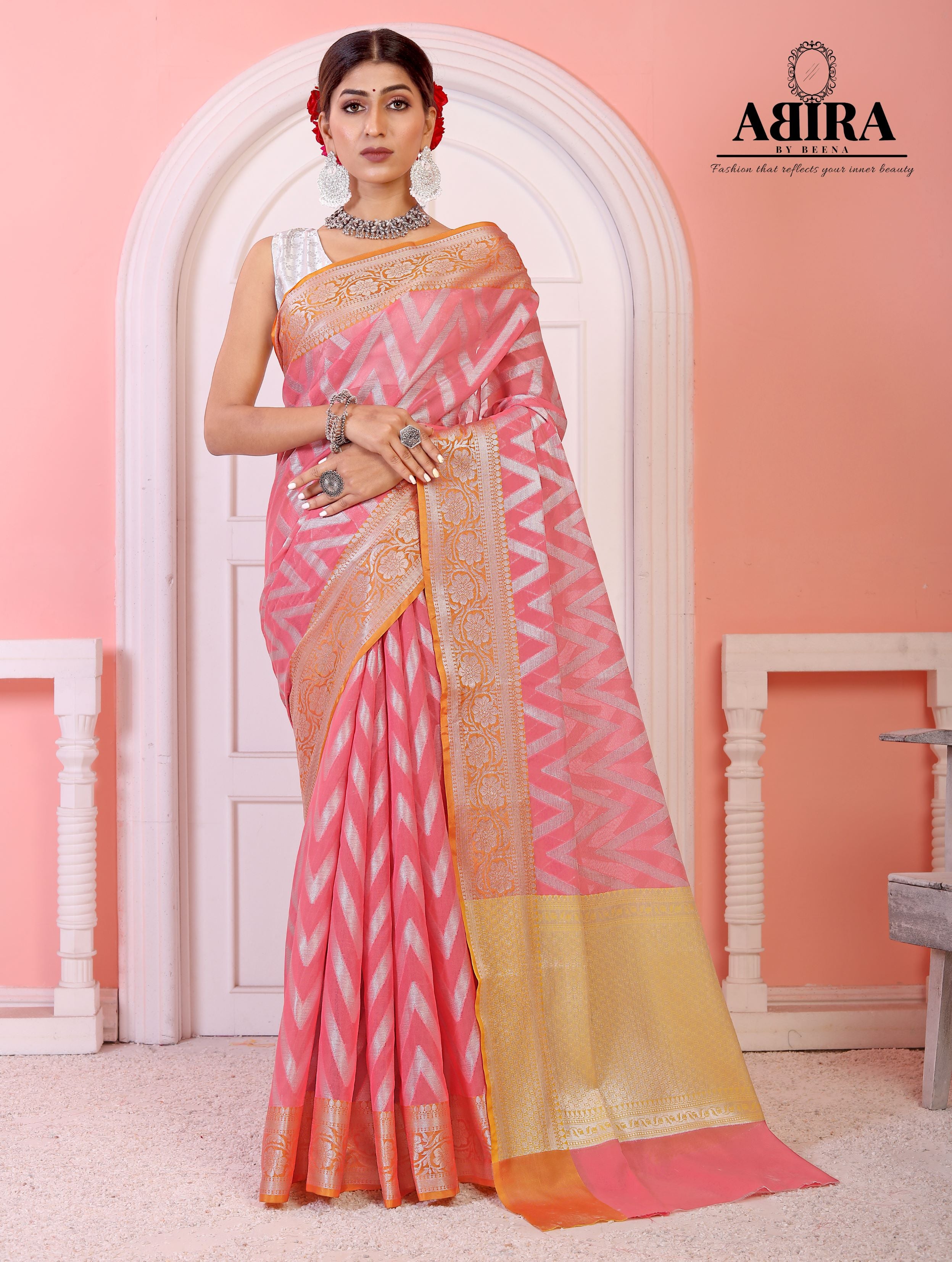 Dark Pink Kora Organza soft silk | AbirabyBeena