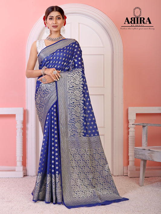 Dark Blue Banaras Soft Georgette Silk