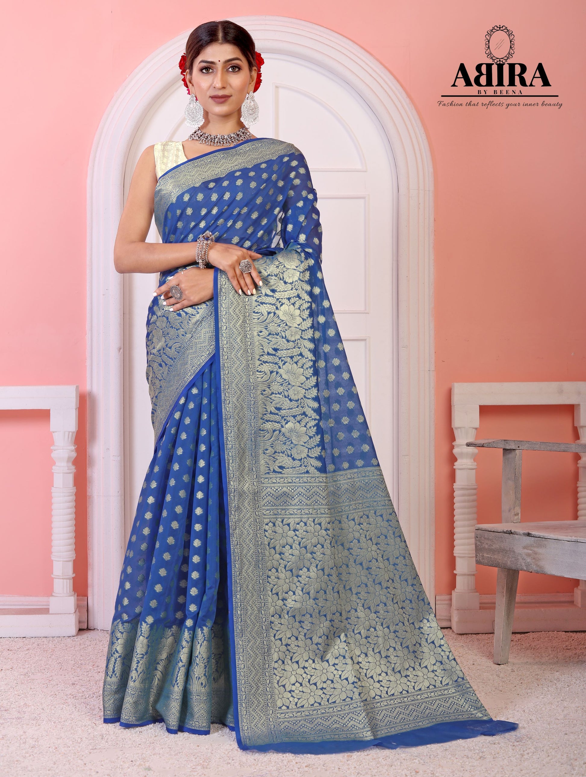 Blue Banaras Soft Georgette Silk - AbirabyBeena