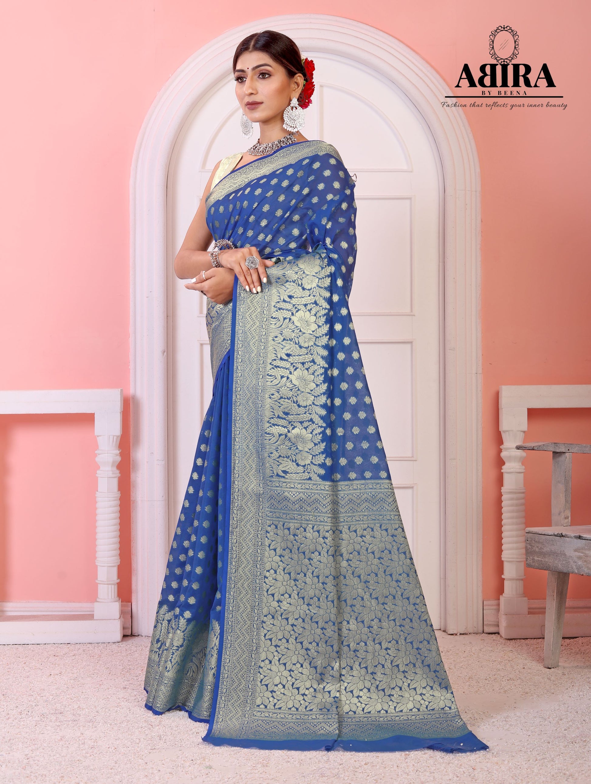 Blue Banaras Soft Georgette Silk - AbirabyBeena