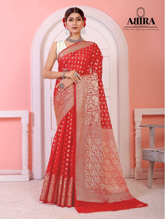 Red Banaras Soft Georgette Silk - AbirabyBeena