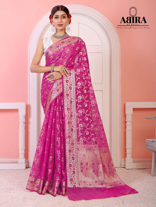 Pink Banaras Soft Georgette Jaal silk