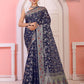 Navy Blue Banaras Soft Georgette Jaal silk - AbirabyBeena