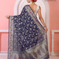 Navy Blue Banaras Soft Georgette Jaal silk - AbirabyBeena