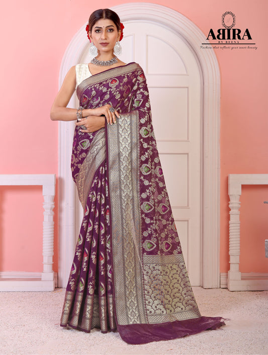 Purple Banaras Soft Georgette Jaal silk - AbirabyBeena