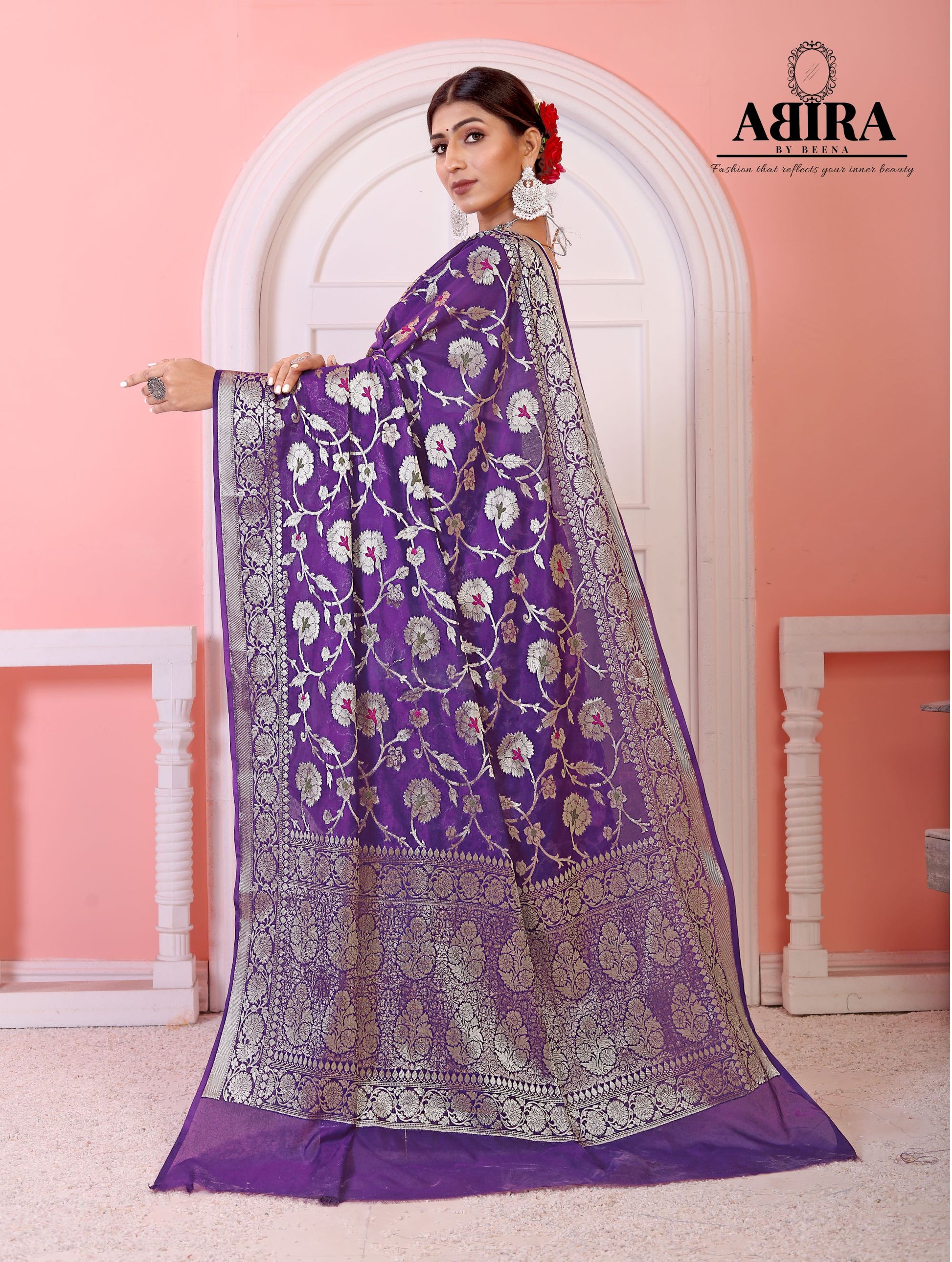 Purple  Banaras Soft Georgette Jaal silk - AbirabyBeena