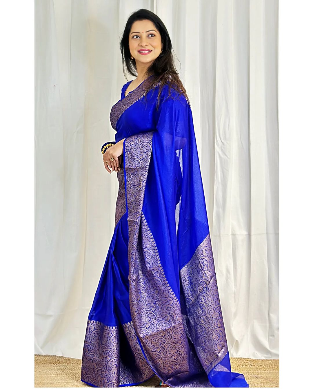 Royal Blue Skirt Border Banaras warm silk - AbirabyBeena
