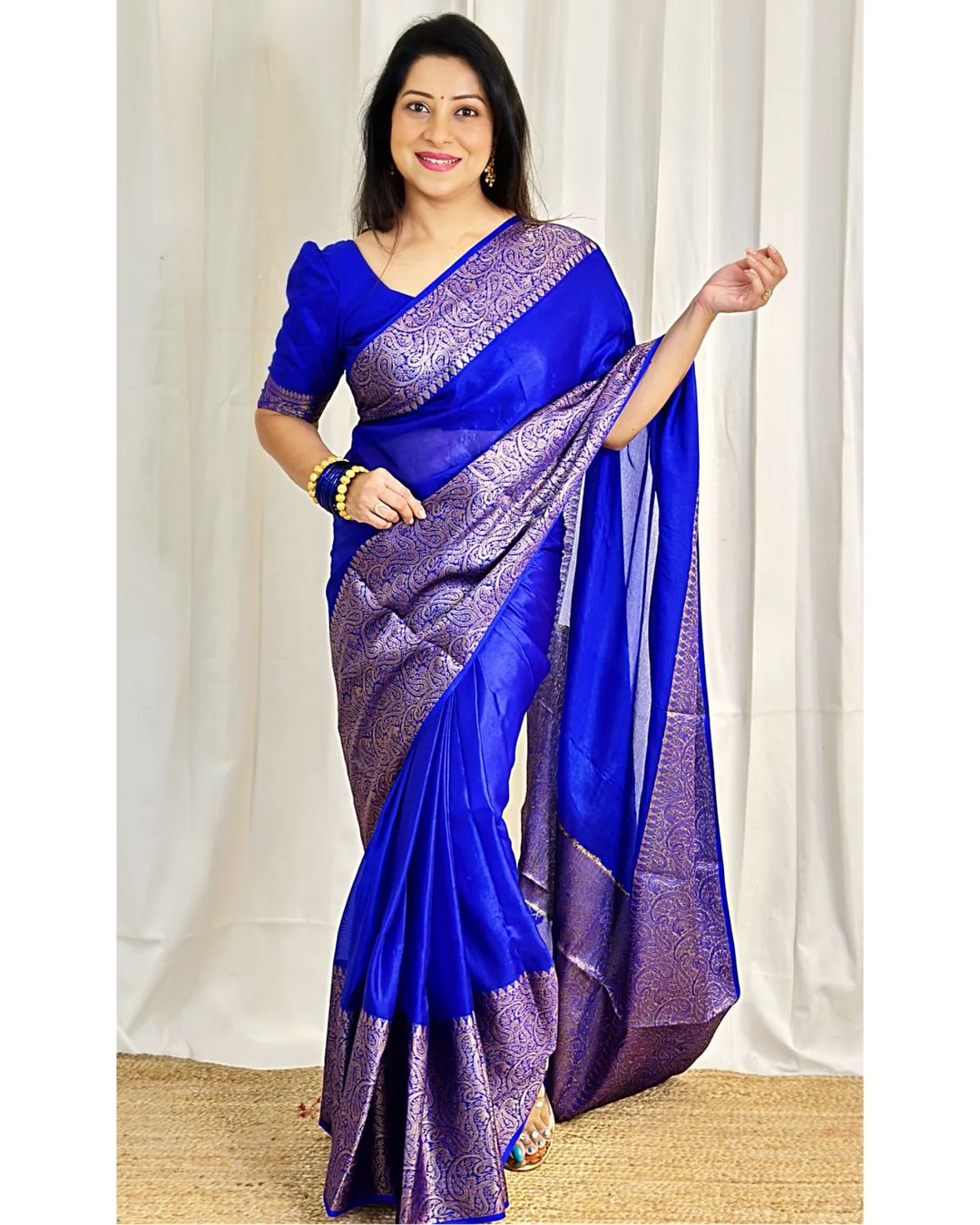 Royal Blue Skirt Border Banaras warm silk - AbirabyBeena