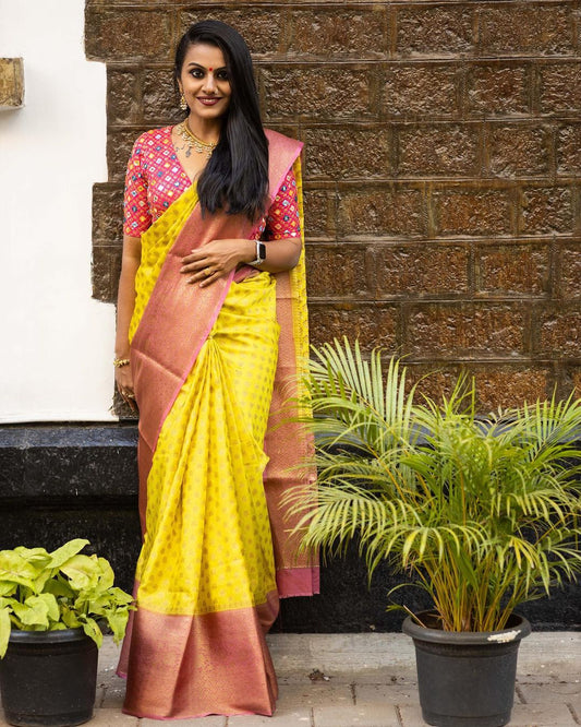 Yellow Banaras Soft Georgette silk