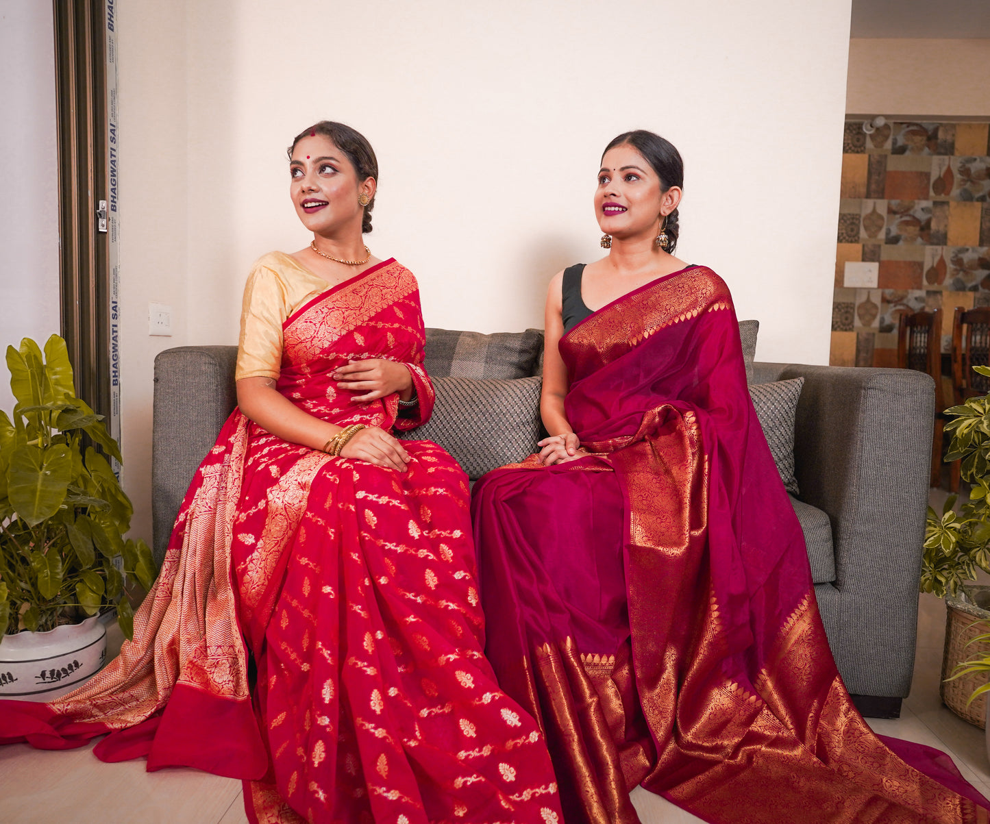 Red skirt border Banaras warm silk - AbirabyBeena