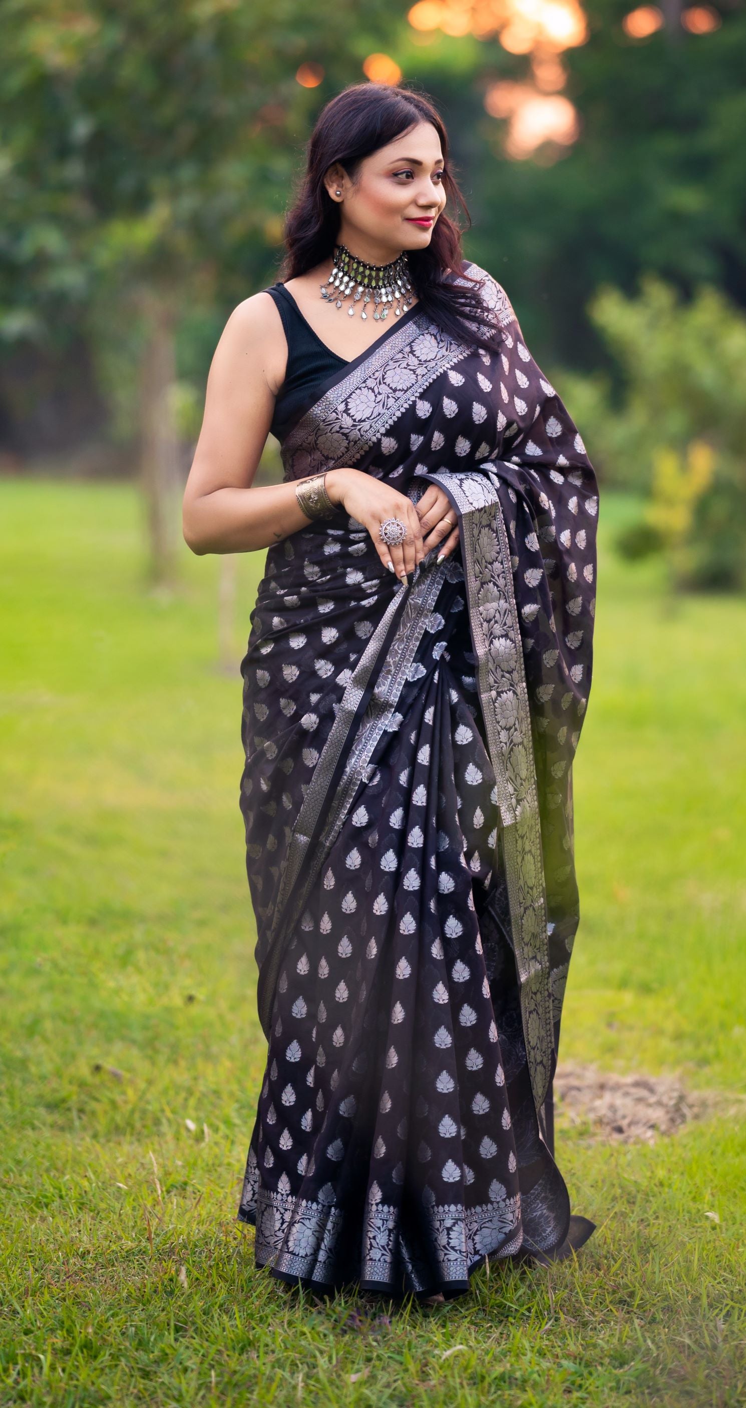 Black Banaras Soft Georgette silk - AbirabyBeena