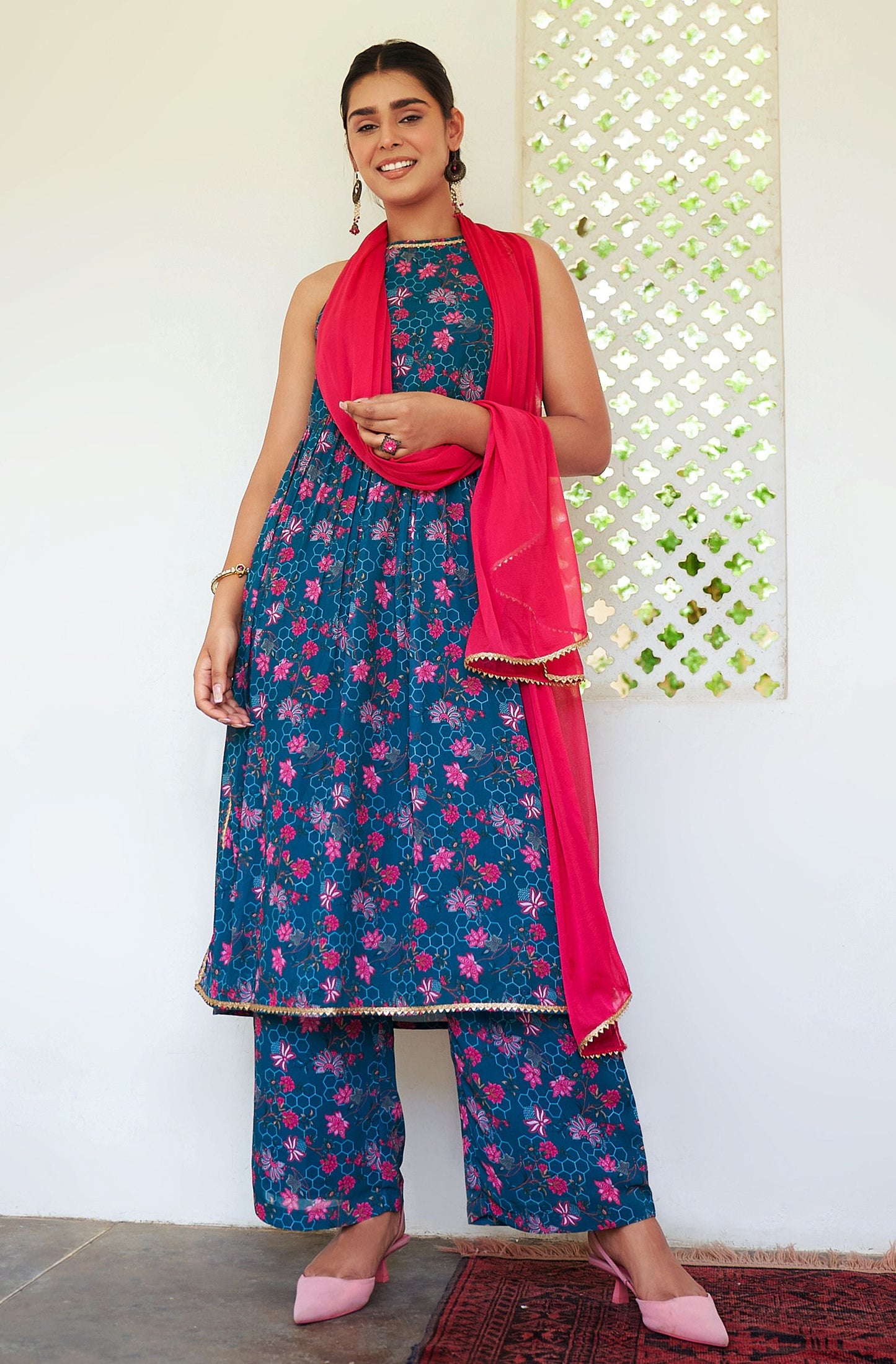 Chic Azure Blue Digital Print Ethnic