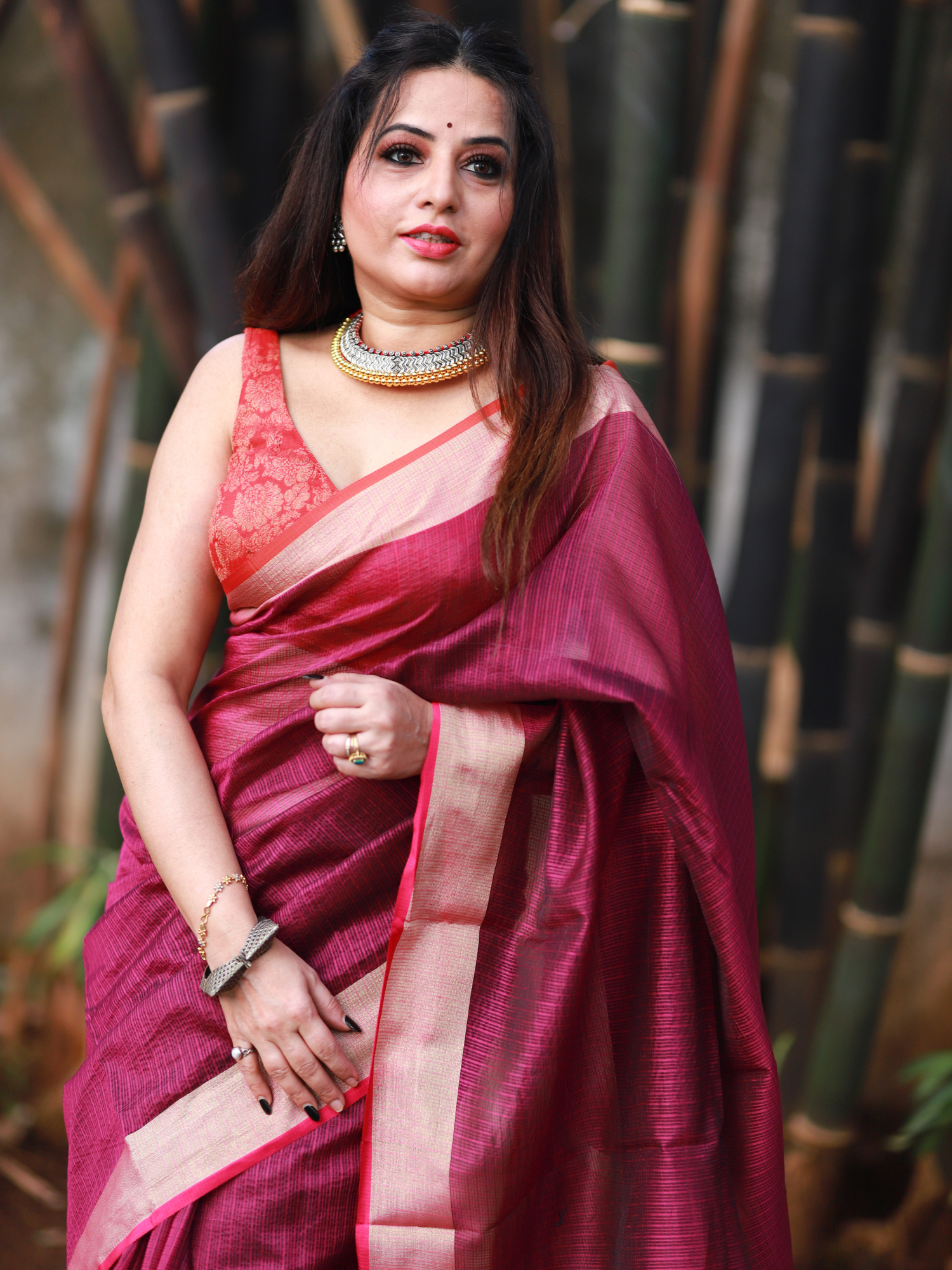 Wine plain Banaras Kota Silk - AbirabyBeena