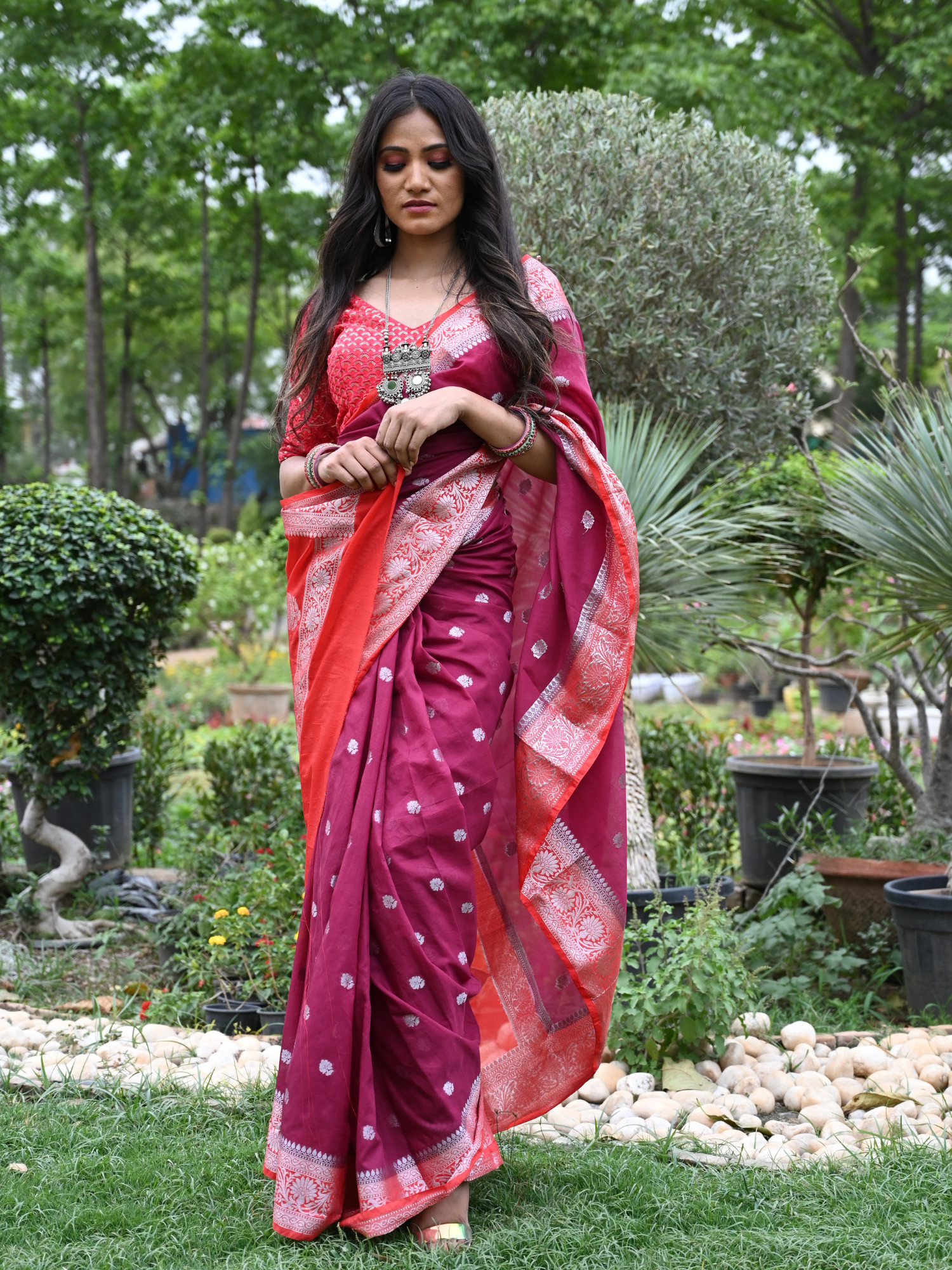 Magenta  Soft khaddi Chiffon Handloom - AbirabyBeena