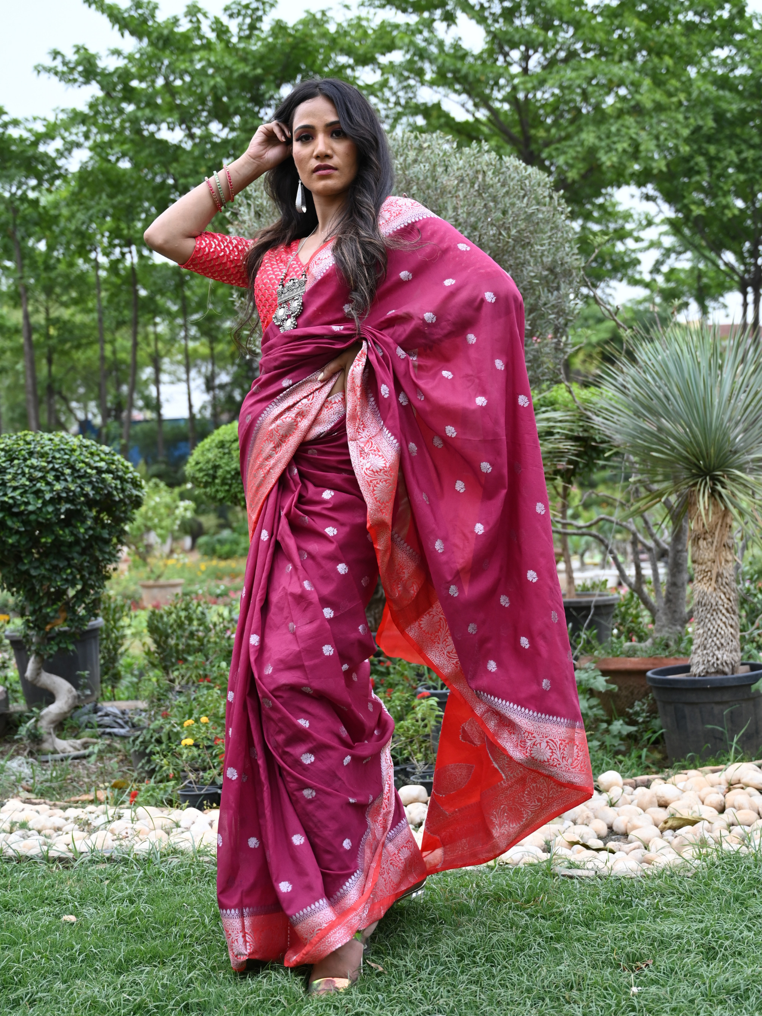 Magenta  Soft khaddi Chiffon Handloom - AbirabyBeena