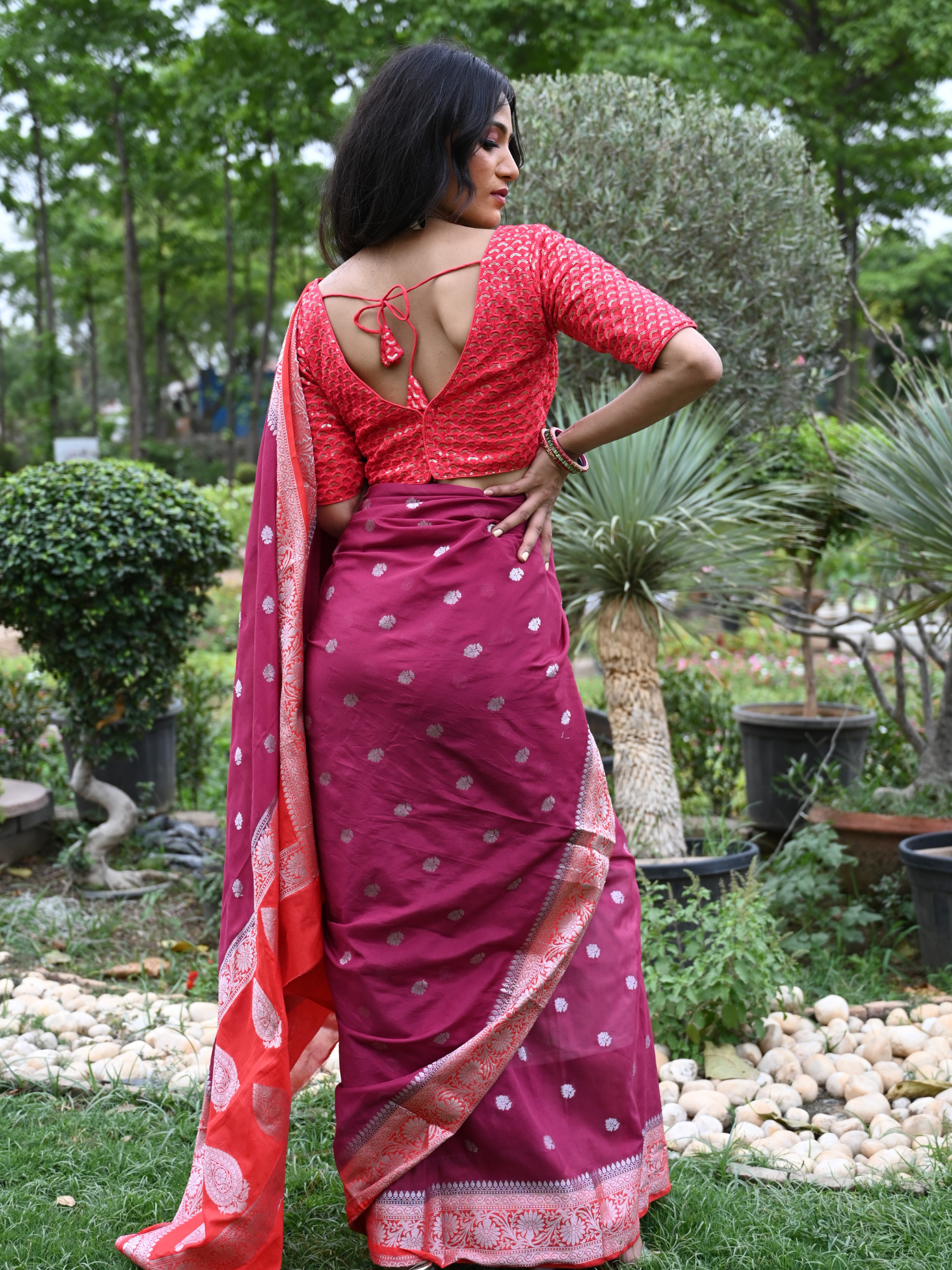 Magenta  Soft khaddi Chiffon Handloom - AbirabyBeena