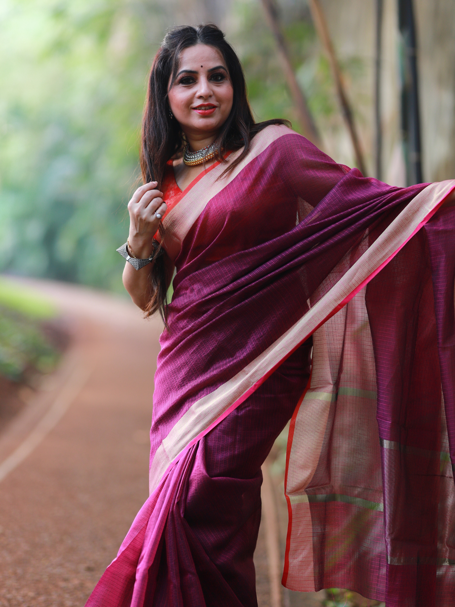 Wine plain Banaras Kota Silk - AbirabyBeena