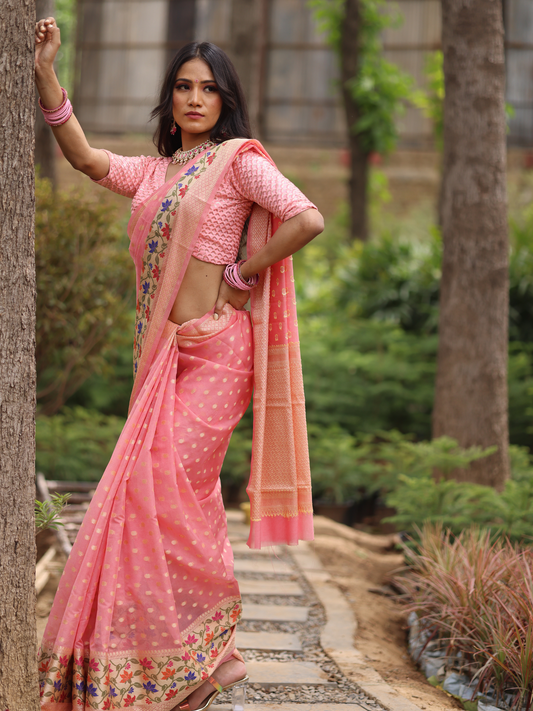 Light Pink Banaras Soft Georgette Silk