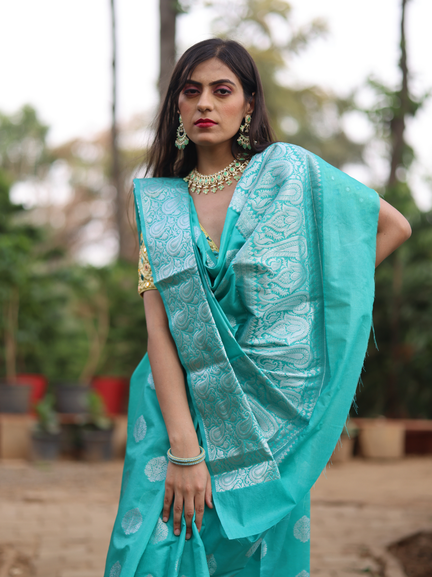 Sky Blue Banaras Soft Georgette silk - AbirabyBeena