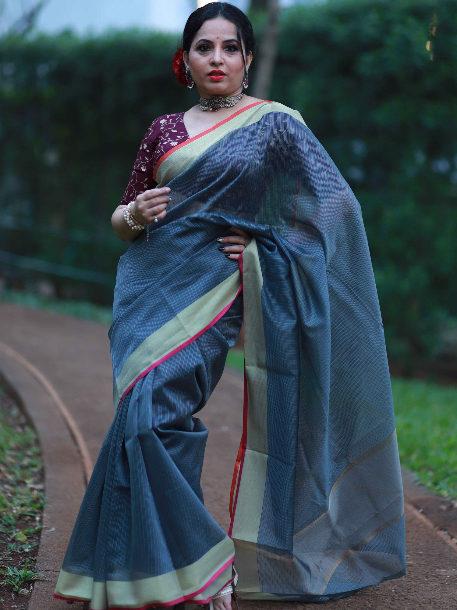 Dark Grey plain Banaras Kota Silk - AbirabyBeena