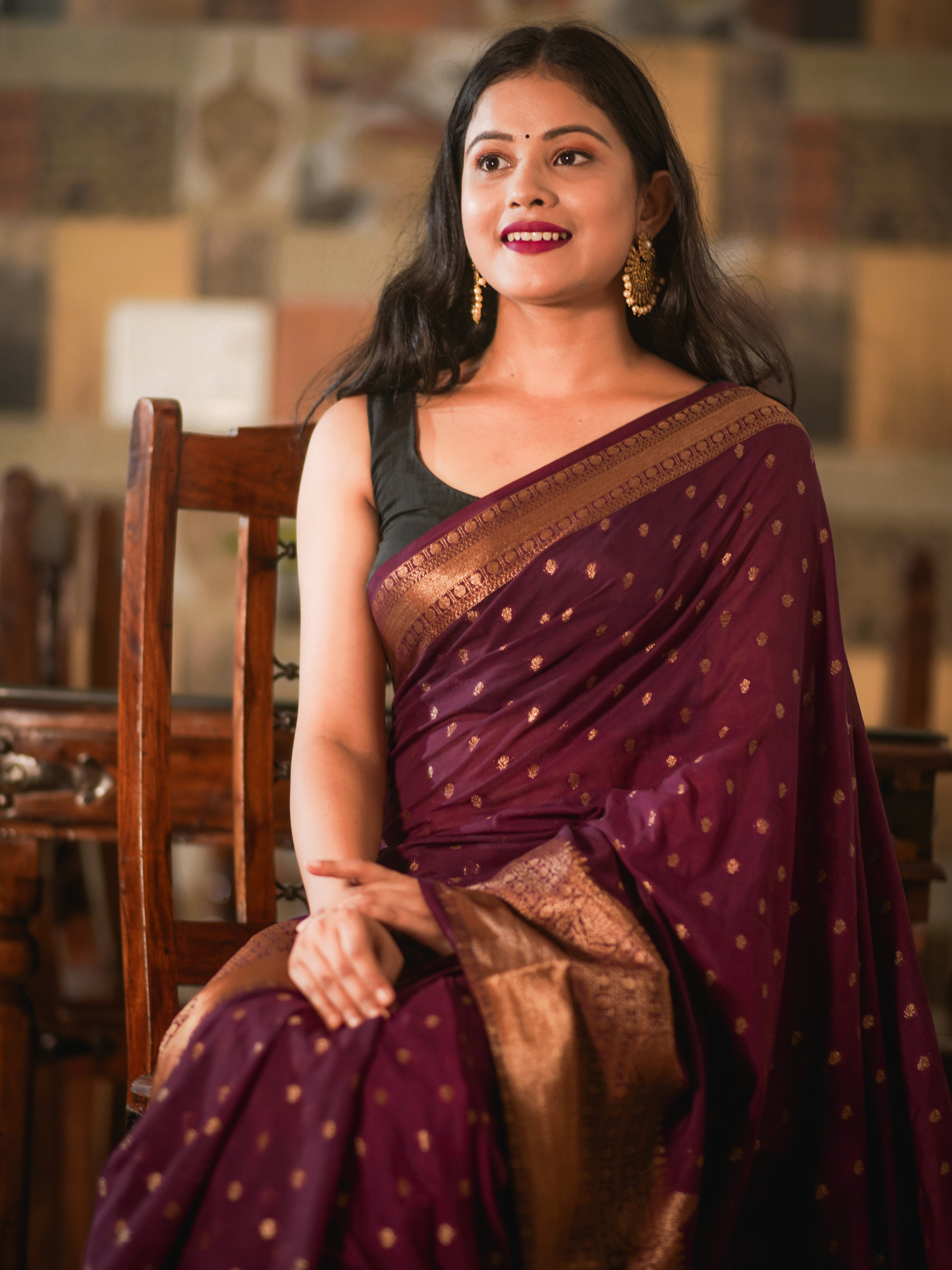 Magenta/Wine Banaras Soft Georgette silk - AbirabyBeena