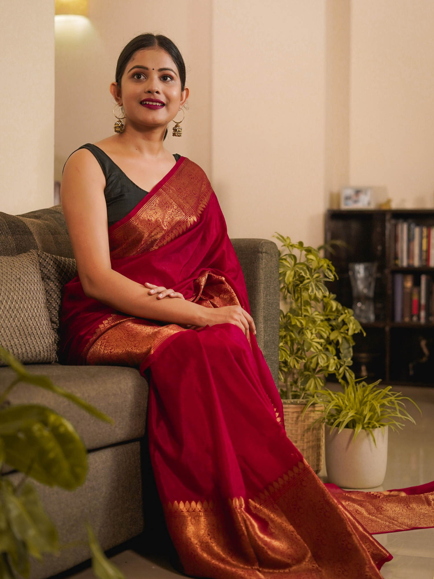 Red skirt border Banaras warm silk - AbirabyBeena