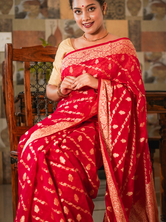 Red Banaras Soft Georgette silk - AbirabyBeena