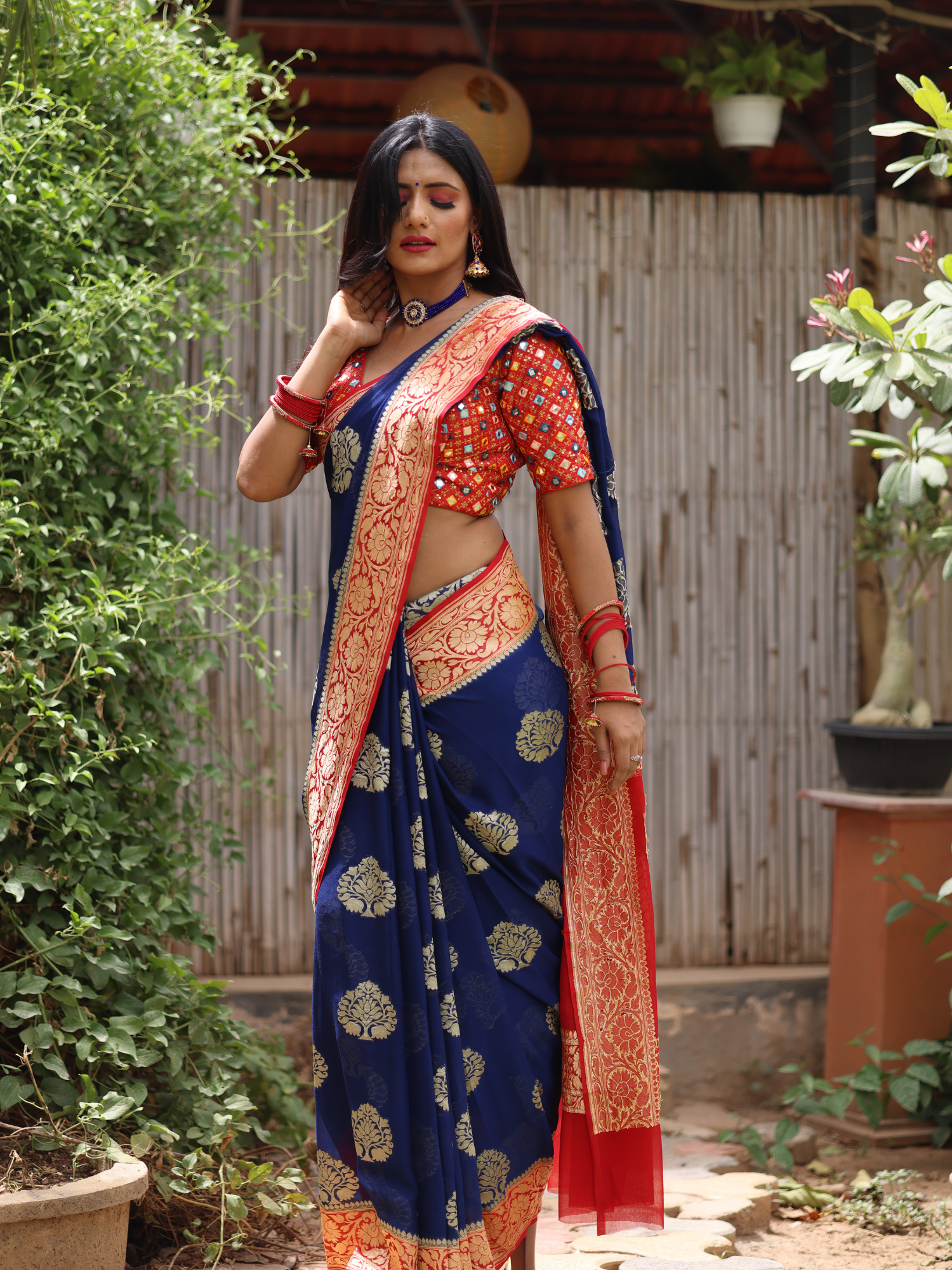 Blue Banaras pure georgette saree - AbirabyBeena