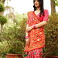 Pink-Orange Dana Bandhani with beautiful hand work - AbirabyBeena