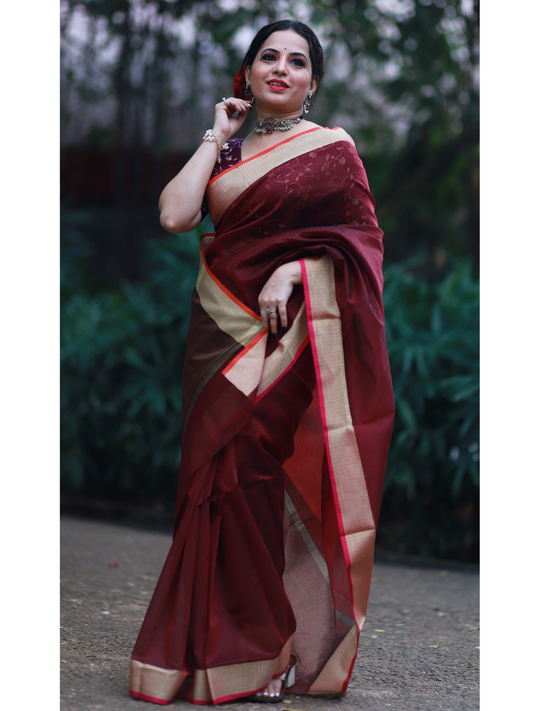 Maroon plain Banaras Kota Silk - AbirabyBeena