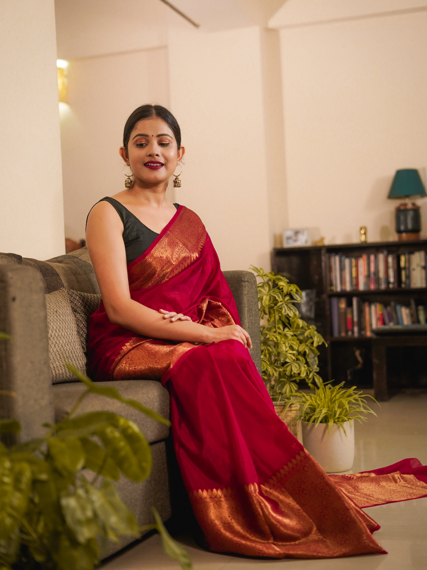 Red skirt border Banaras warm silk - AbirabyBeena